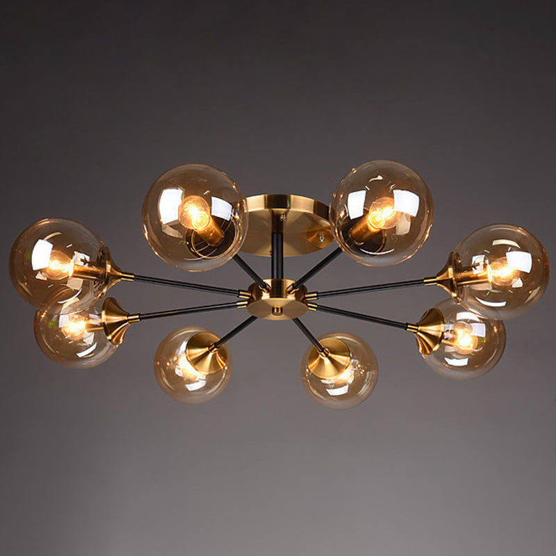 Glazen ronde vorm spoelplafondlicht moderne multi -lichten spoel de houding verlichting in zwart