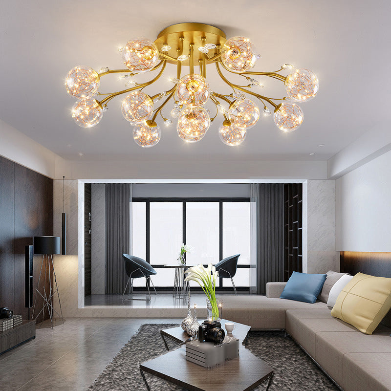 Glass Ball Shape Flush Ceiling Light Modern Multi Lights Flush Mount Lighting in Gold