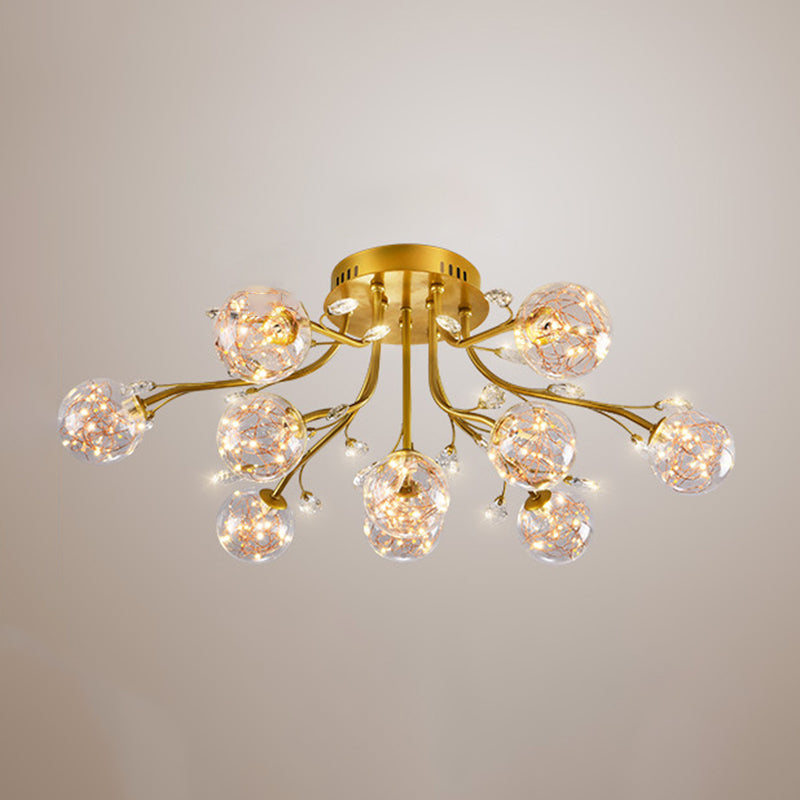 Glass Ball Shape Flush Ceiling Light Modern Multi Lights Flush Mount Lighting in Gold