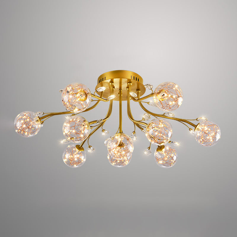 Glass Ball Shape Flush Ceiling Light Modern Multi Lights Flush Mount Lighting in Gold