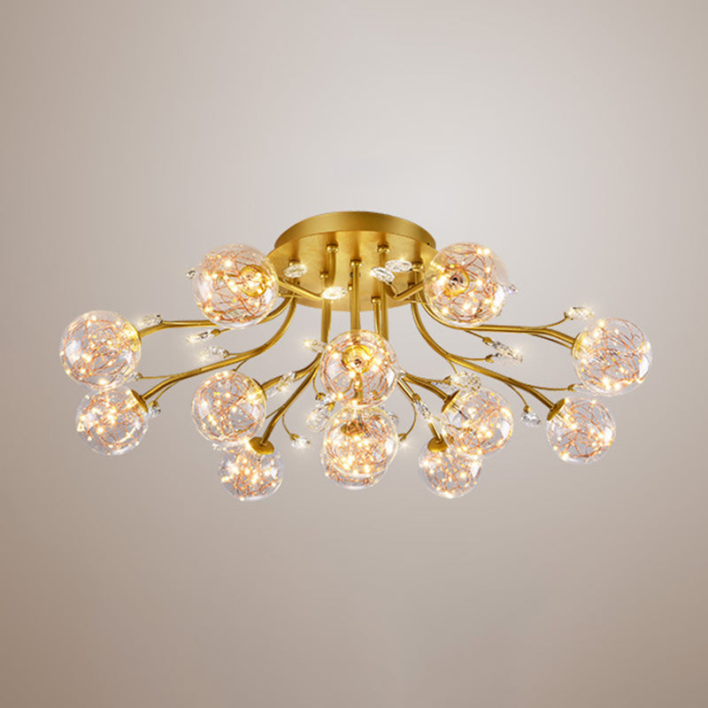 Glass Ball Shape Flush Ceiling Light Modern Multi Lights Flush Mount Lighting in Gold