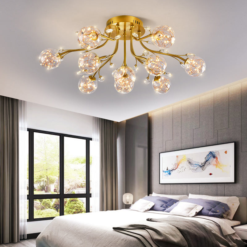 Glass Ball Shape Flush Ceiling Light Modern Multi Lights Flush Mount Lighting in Gold