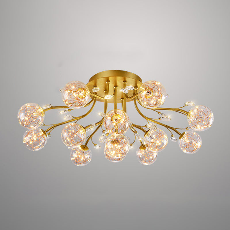 Glass Ball Shape Flush Ceiling Light Modern Multi Lights Flush Mount Lighting in Gold