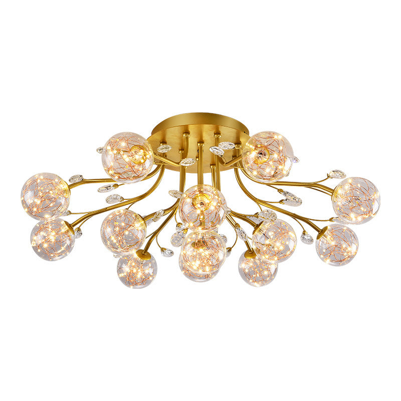 Glass Ball Shape Flush Ceiling Light Modern Multi Lights Flush Mount Lighting in Gold