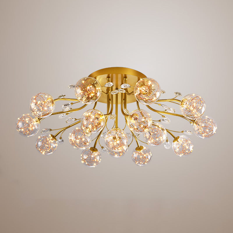 Glass Ball Shape Flush Ceiling Light Modern Multi Lights Flush Mount Lighting in Gold