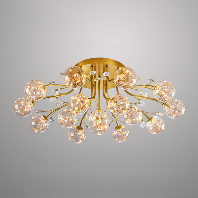 Glass Ball Shape Flush Ceiling Light Modern Multi Lights Flush Mount Lighting in Gold