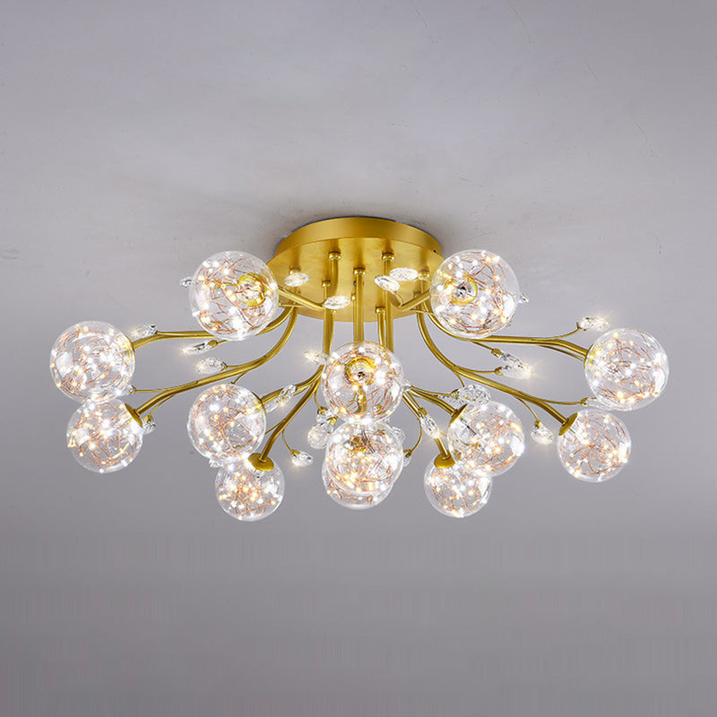 Glass Ball Shape Flush Ceiling Light Modern Multi Lights Flush Mount Lighting in Gold