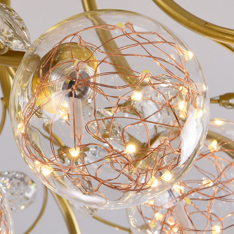 Glass Ball Shape Flush Ceiling Light Modern Multi Lights Flush Mount Lighting in Gold