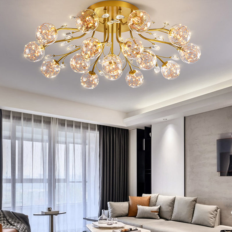 Glass Ball Shape Flush Ceiling Light Modern Multi Lights Flush Mount Lighting in Gold