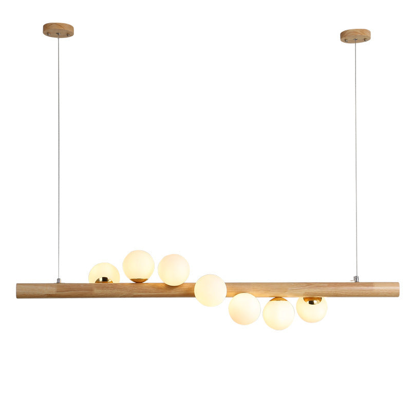 Modern Wood Island Lights Multi-Head Restaurant Hanging Lamp met Globe Glass Shade