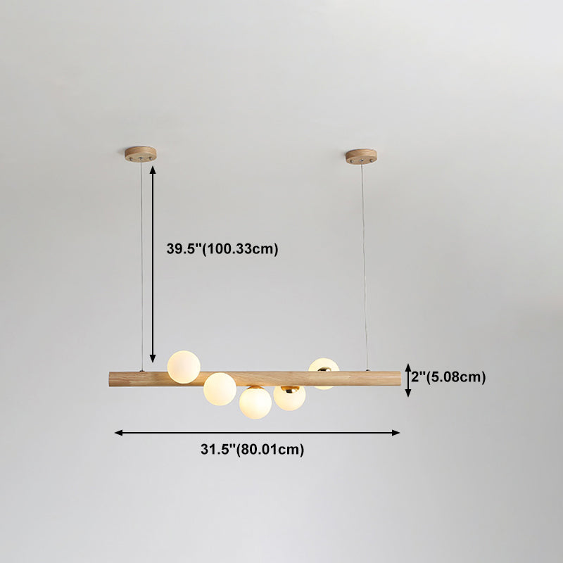 Modern Wood Island Lights Multi-Head Restaurant Hanging Lamp met Globe Glass Shade