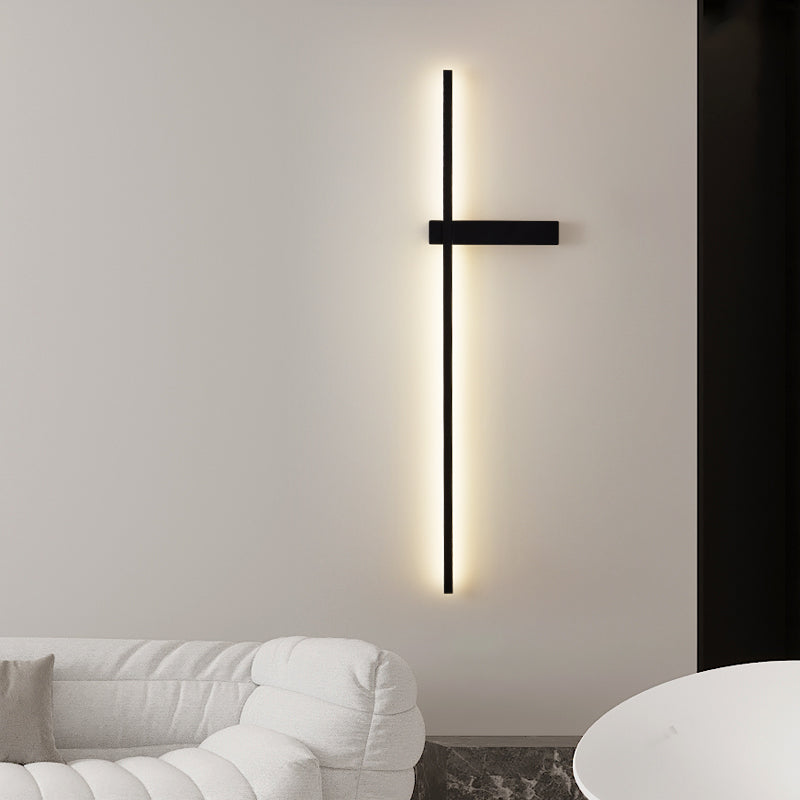 Linear Shape Metal Wall Light Modern Style 1-Light Wall Mount Light in Black