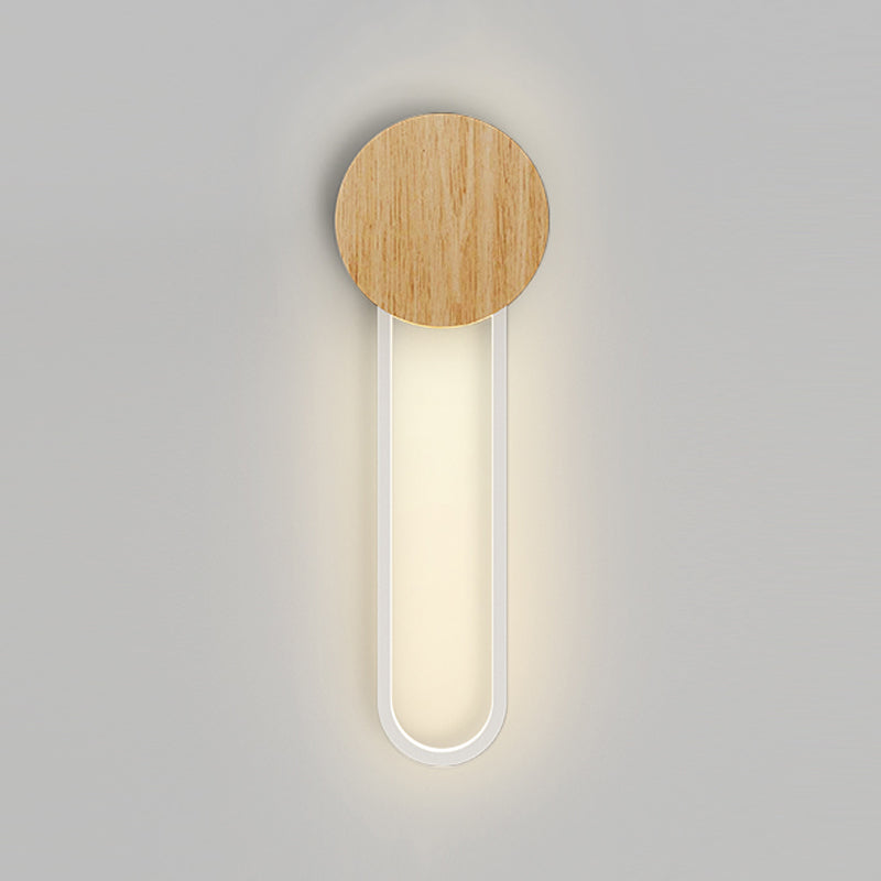 1 Light Oval Wall Lighting Fixtures Modern Style Wood Wall Mounted Lights