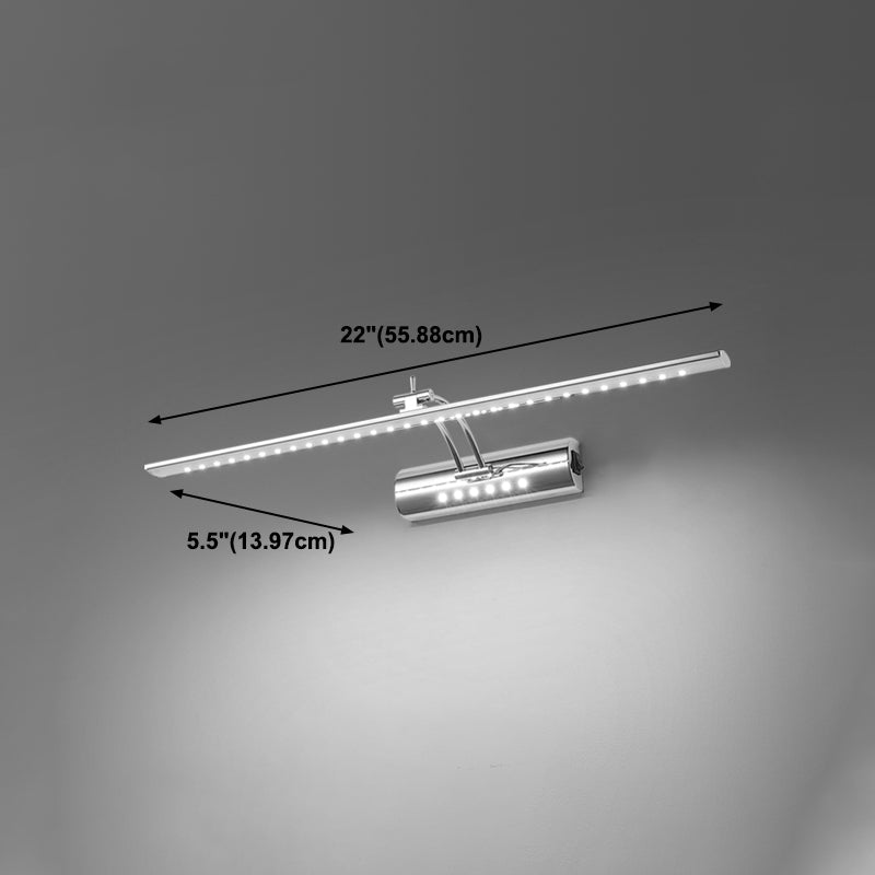 Linear Modern Vanity Light Metal 1-Light LED Mirror Light for Bathroom in Silver