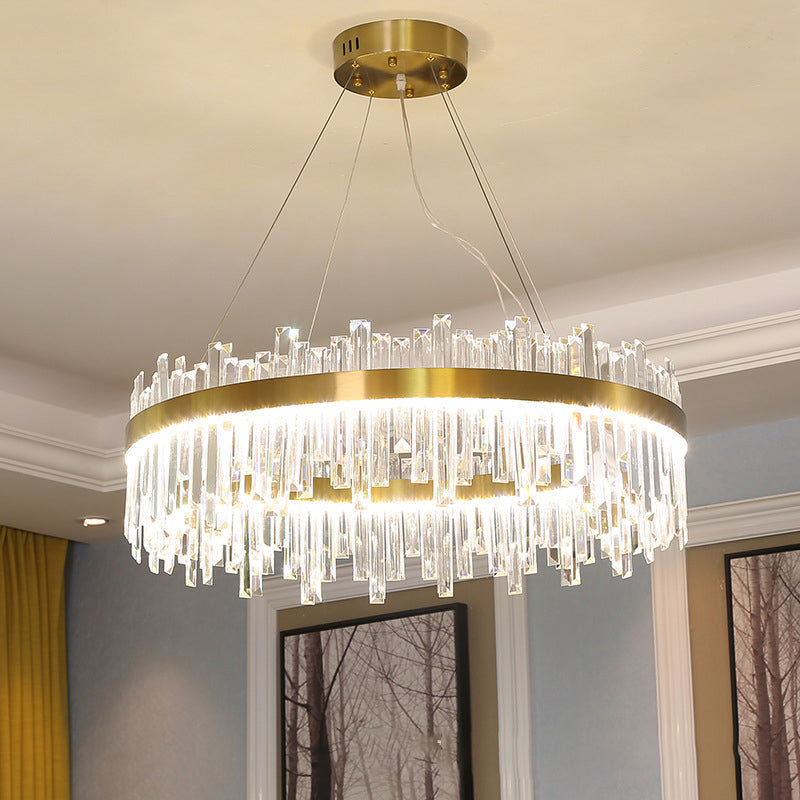 Runde Form hängende Lichter moderner Kristallmetallkronleuchter in Gold für Wohnzimmer