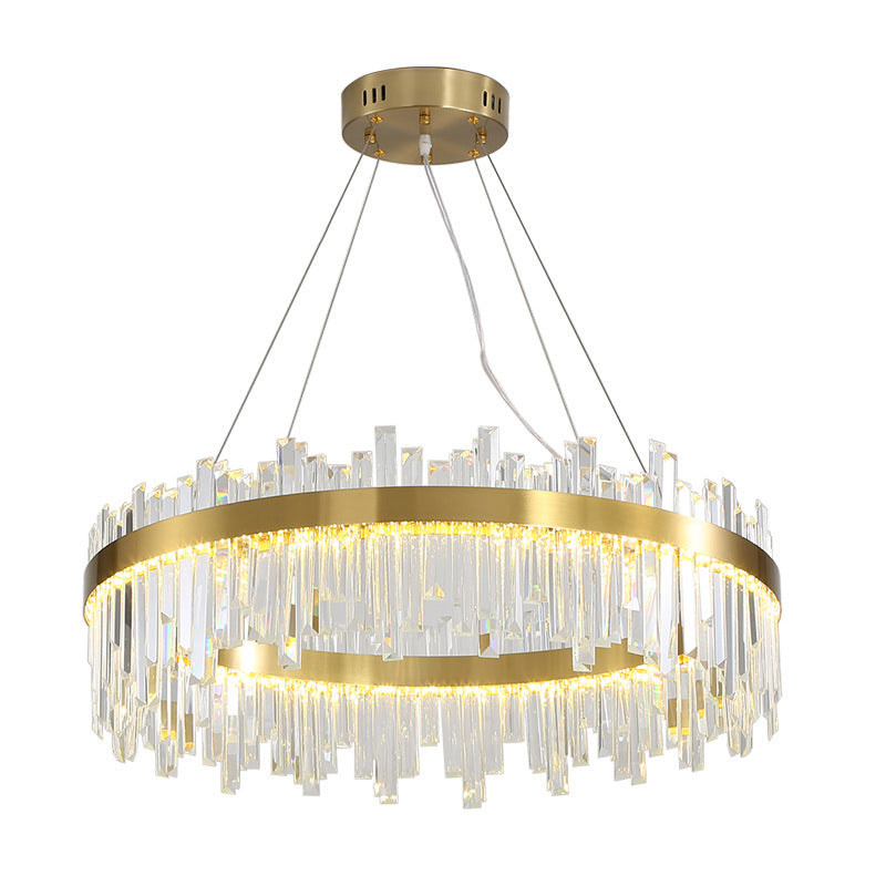 Runde Form hängende Lichter moderner Kristallmetallkronleuchter in Gold für Wohnzimmer