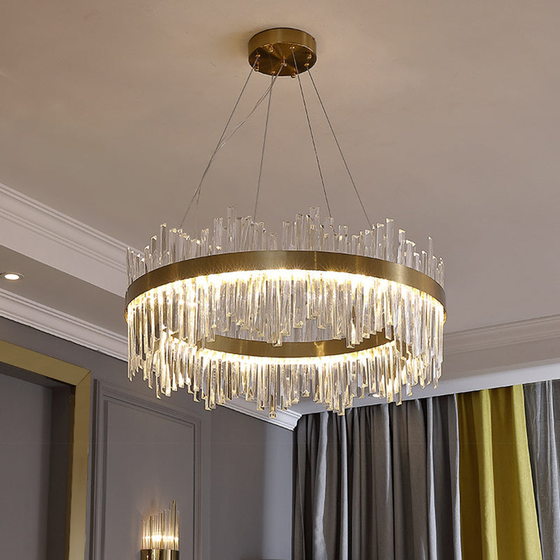 Runde Form hängende Lichter moderner Kristallmetallkronleuchter in Gold für Wohnzimmer
