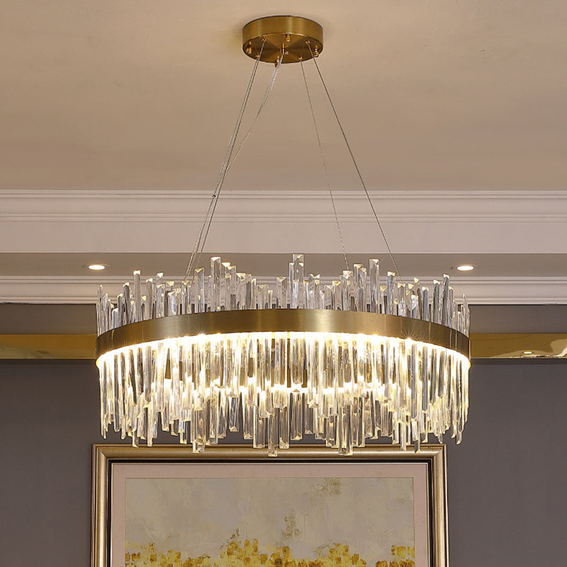 Runde Form hängende Lichter moderner Kristallmetallkronleuchter in Gold für Wohnzimmer