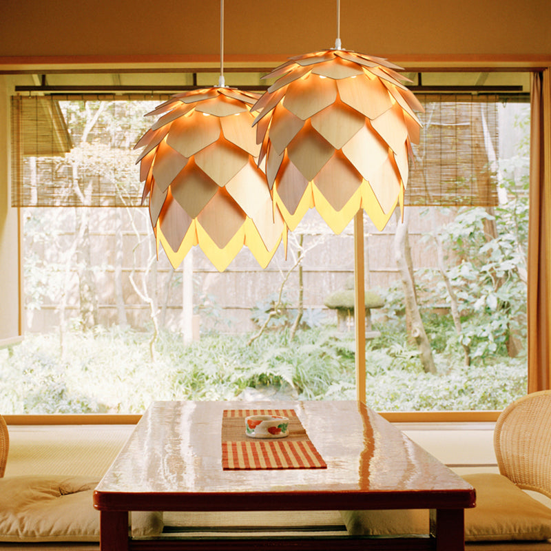 Modern Simple Hanging Light Wooden Shade Pendent Lighting Fixture for Sitting Room