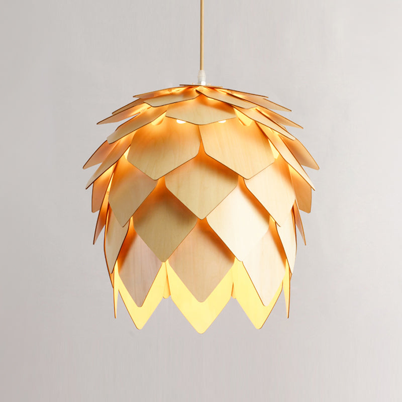 Modern Simple Hanging Light Wooden Shade Pendent Lighting Fixture for Sitting Room