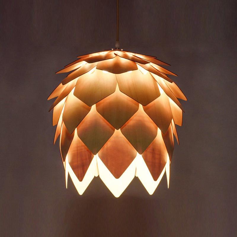 Modern Simple Hanging Light Wooden Shade Pendent Lighting Fixture for Sitting Room