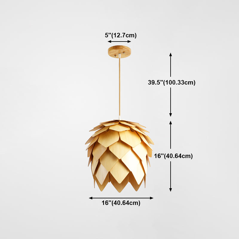 Modern Simple Hanging Light Wooden Shade Pendent Lighting Fixture for Sitting Room