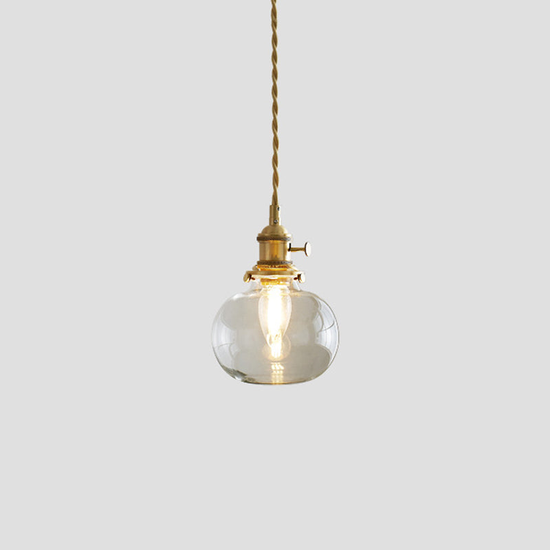 Industrial Glass Hanging Pendant Light 1-Light Coffee Shop Hanging Light in Brass