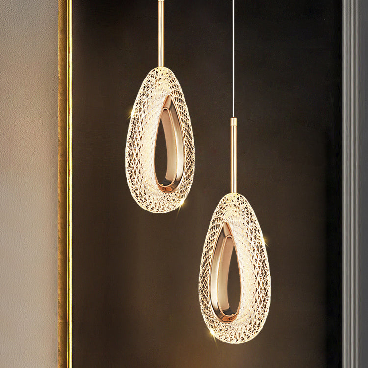 Contemporary Style Linear Shape Pendant Lights Metal Hanging Lamps in Gold