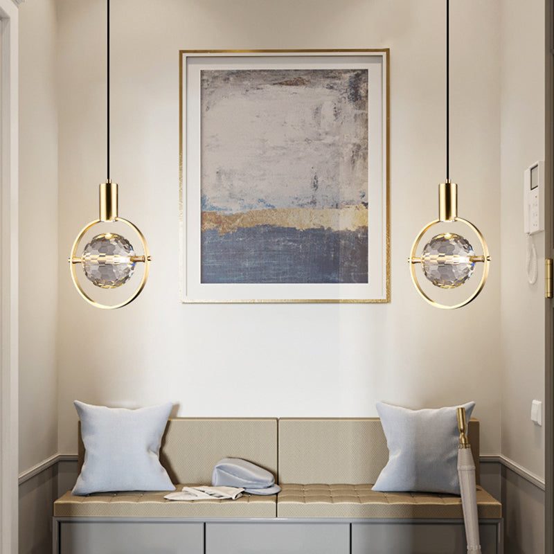 Crystal Geometric Shape Hanging Light Modern 1 Light Hanging Light Fixtures in Brass