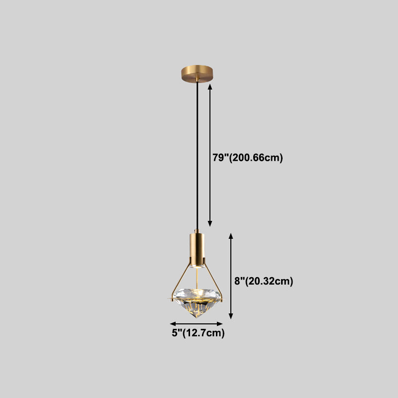 Crystal Geometric Shape Hanging Light Modern 1 Light Hanging Light Fixtures in Brass
