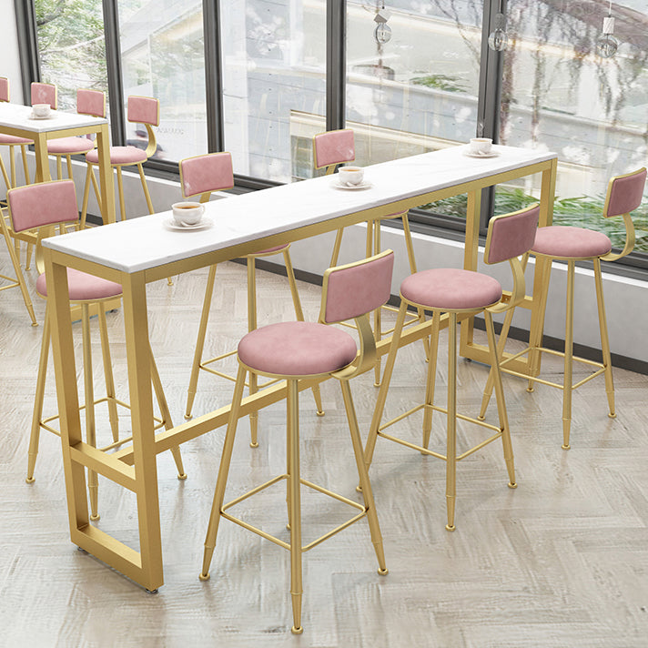 White Glam Style Bar Table in Faux Marble and Metal Rectangle Milk Tea Shop Bar Table