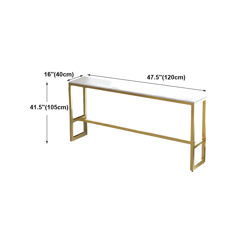 White Glam Style Bar Table in Faux Marble and Metal Rectangle Milk Tea Shop Bar Table