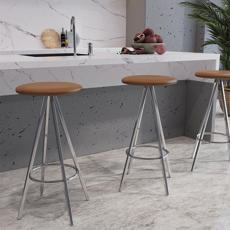 Industrial Style Barstools Leather Seats Metal 3 Legs Counter Stools for Dining Room
