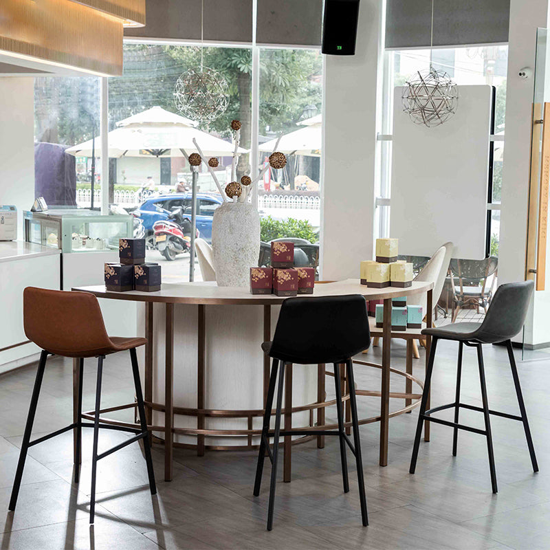 Industrial Leather Iron Counter Stools Low Back Bar Stools with Footrest