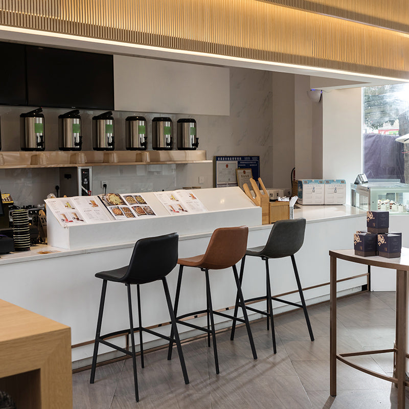 Industrial Leather Iron Counter Stools Low Back Bar Stools with Footrest