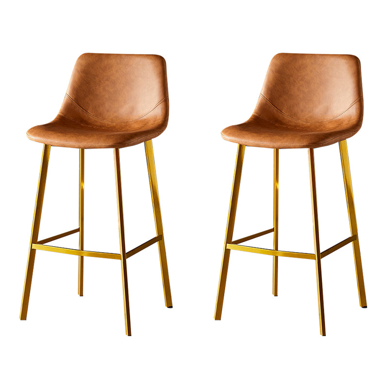 Industrial Leather Iron Counter Stools Low Back Bar Stools with Footrest