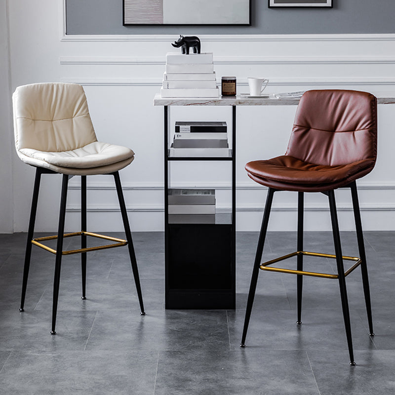 Scandinavian Leather Metal Counter Stools Black Low Back Bar Stools with Footrest