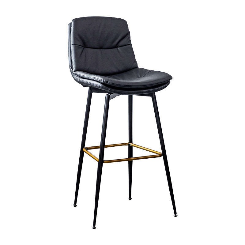 Scandinavian Leather Metal Counter Stools Black Low Back Bar Stools with Footrest
