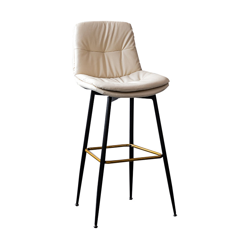 Scandinavian Leather Metal Counter Stools Black Low Back Bar Stools with Footrest
