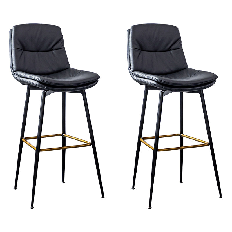 Scandinavian Leather Metal Counter Stools Black Low Back Bar Stools with Footrest