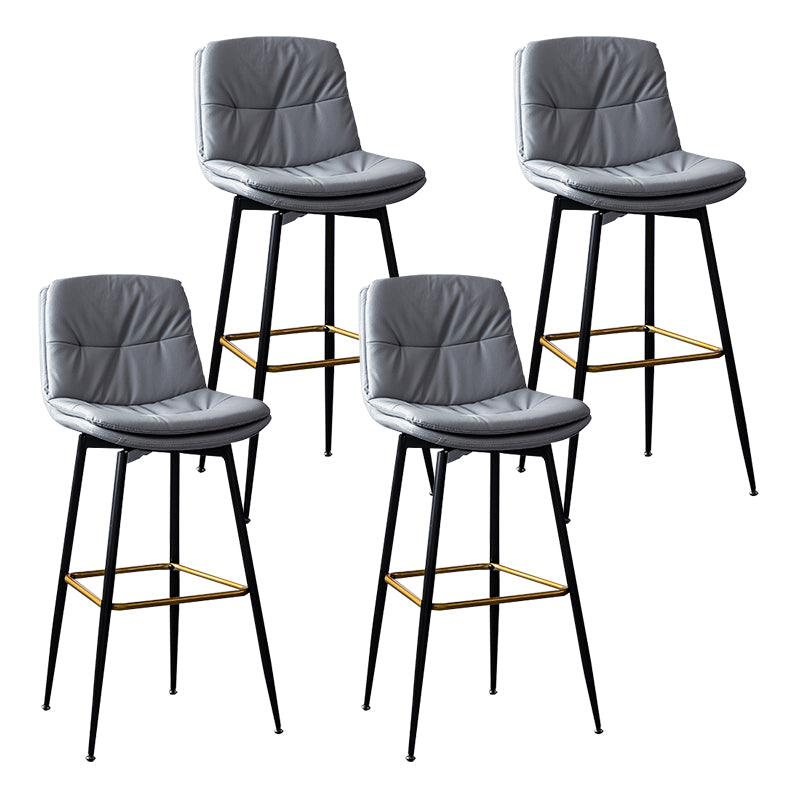 Scandinavian Leather Metal Counter Stools Black Low Back Bar Stools with Footrest