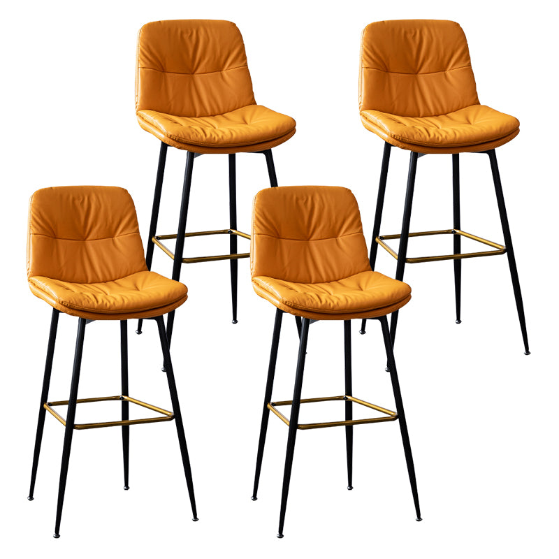 Scandinavian Leather Metal Counter Stools Black Low Back Bar Stools with Footrest