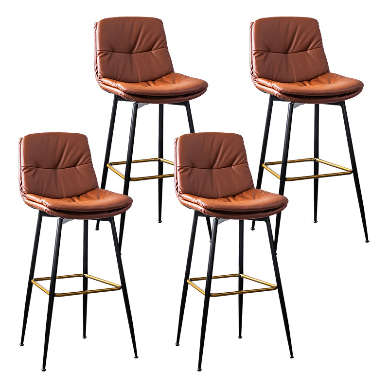 Scandinavian Leather Metal Counter Stools Black Low Back Bar Stools with Footrest