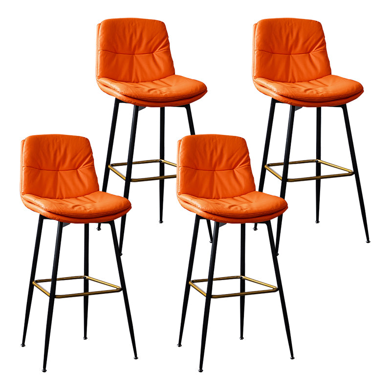 Scandinavian Leather Metal Counter Stools Black Low Back Bar Stools with Footrest