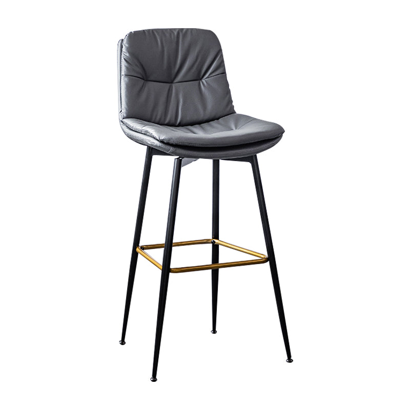 Scandinavian Leather Metal Counter Stools Black Low Back Bar Stools with Footrest