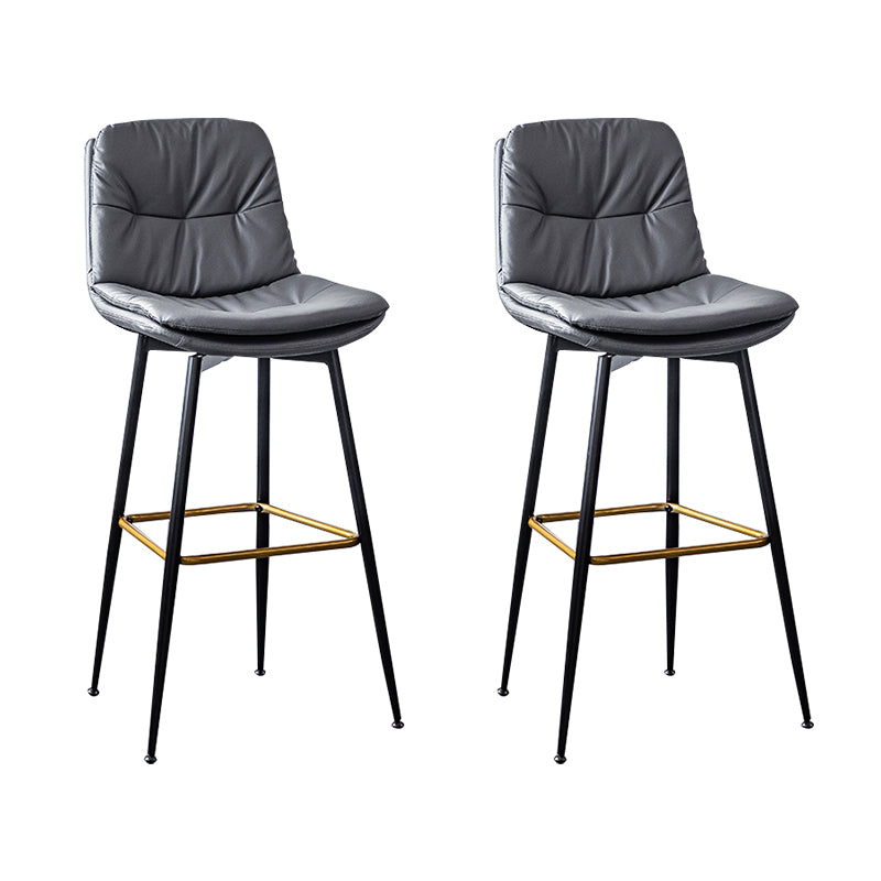 Scandinavian Leather Metal Counter Stools Black Low Back Bar Stools with Footrest