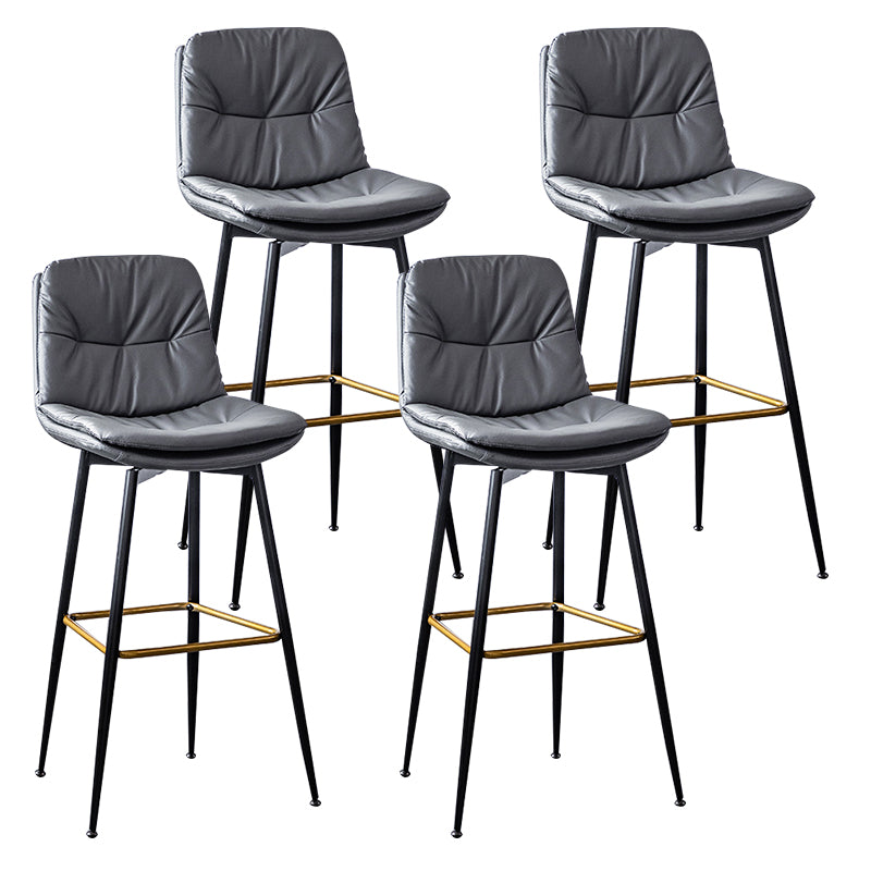 Scandinavian Leather Metal Counter Stools Black Low Back Bar Stools with Footrest