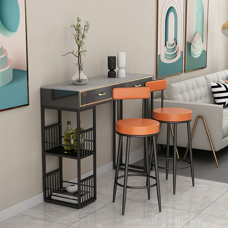 Scandinavian Upholstered Metal Counter Stools Low Back Bar Stools with Round Seat