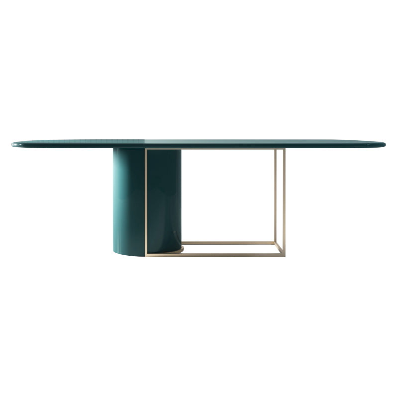 Modern Pine Wood Table in Green for Restaurant Rectangle Dining Table with Trestle Base