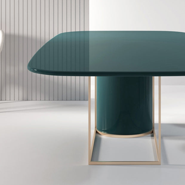 Modern Pine Wood Table in Green for Restaurant Rectangle Dining Table with Trestle Base